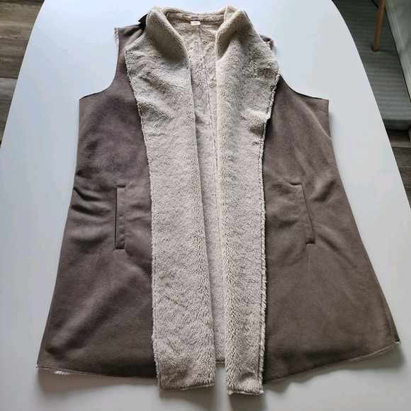 Vegan Suede Vest Womens Large Sherpa‎ Faux Sleeveless Jacket Wrap Boho Ethical - Picture 14 of 16